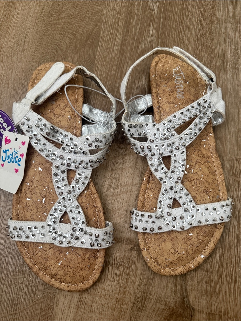 Justice White and Metallic Silver Studded Girls' Sandals
